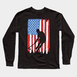 American Flag Hockey Field Graphic Long Sleeve T-Shirt